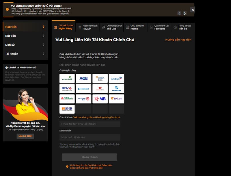 Hướng dẫn thao tác nạp tiền vào tài khoản