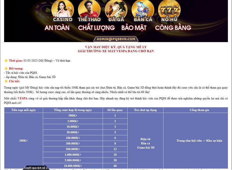 Nhận xe máy Vespa trong chương trình khuyến mãi PQ88