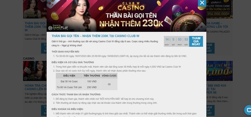Khuyến mãi 230k khi tham gia vào sảnh chơi casino trực tuyến