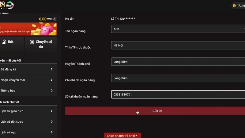 Rút tiền VX88 Esball đơn giản, dễ dàng thực hiện
