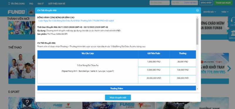 Đồng hành cùng các giải bóng đá nhận thưởng cao nhất 770K 
