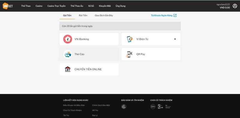 Phương thức thanh toán mà VN88 đang cung cấp đa dạng cho khách chơi